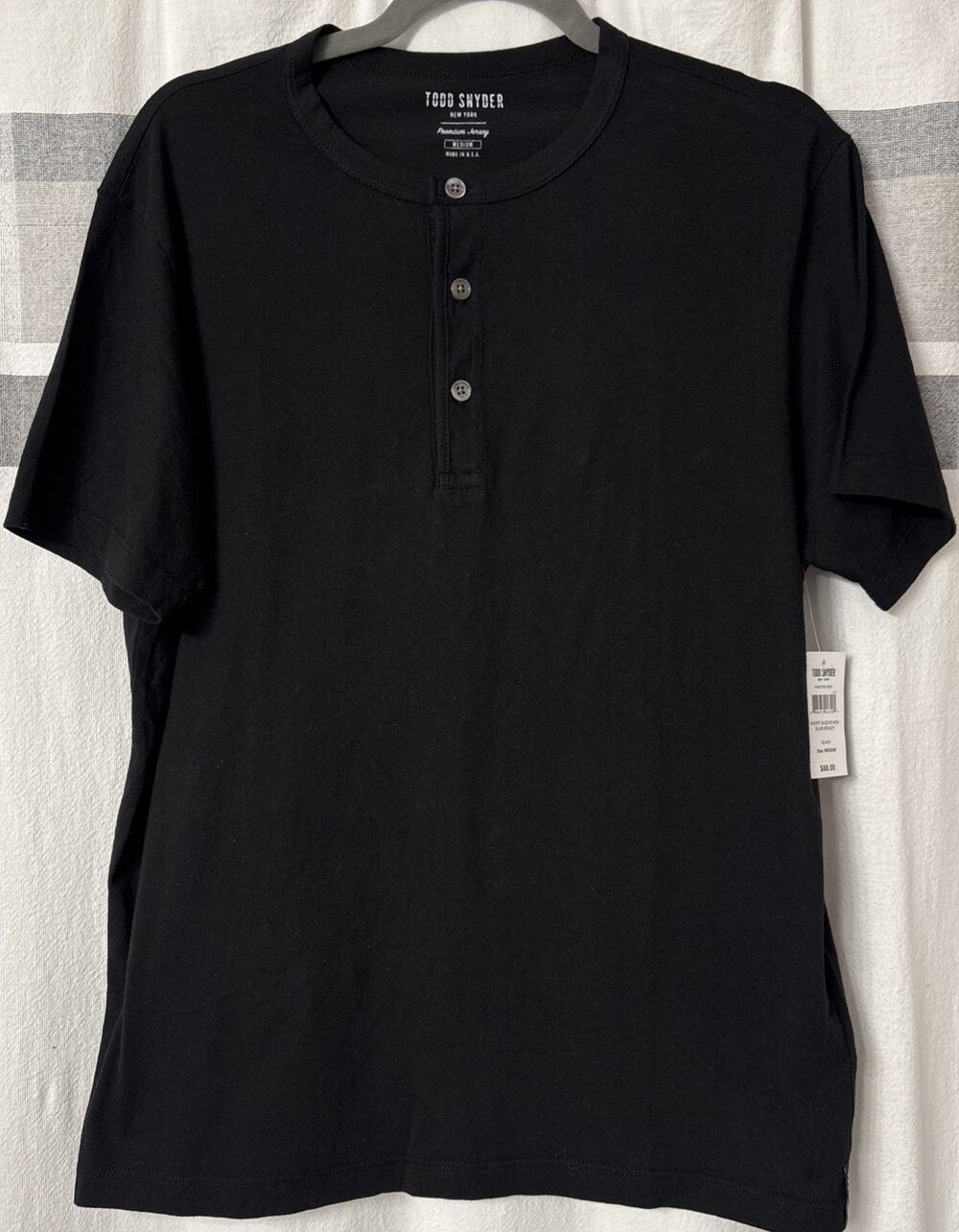 NWT Todd Snyder Shirt Mens Medium Black Short Sleeve Henley Made USA Button Neck